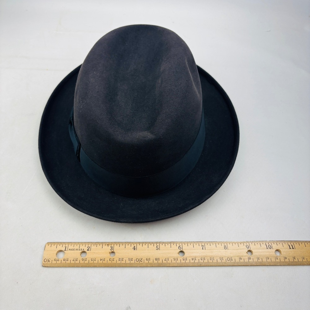 Vintage Mens Sterling Hats Black Felt Fedora Hat Grosgrain Ribbon Bow No Size - Picture 8 of 12